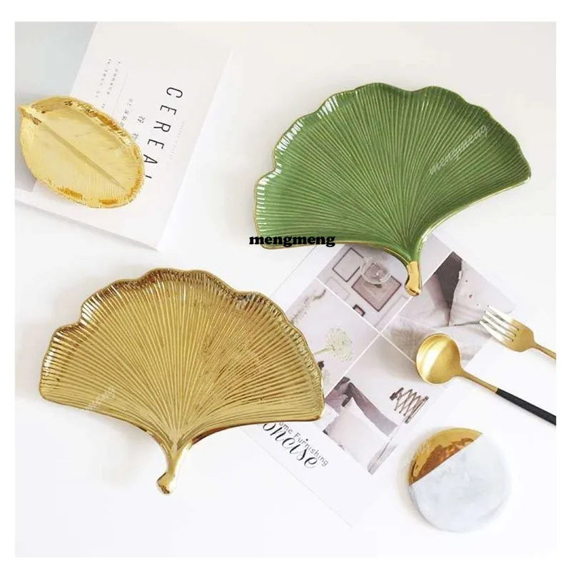 Phnom Penh Ginkgo biloba decorative plate Ceramic storage plate Dinner plate Gold silver