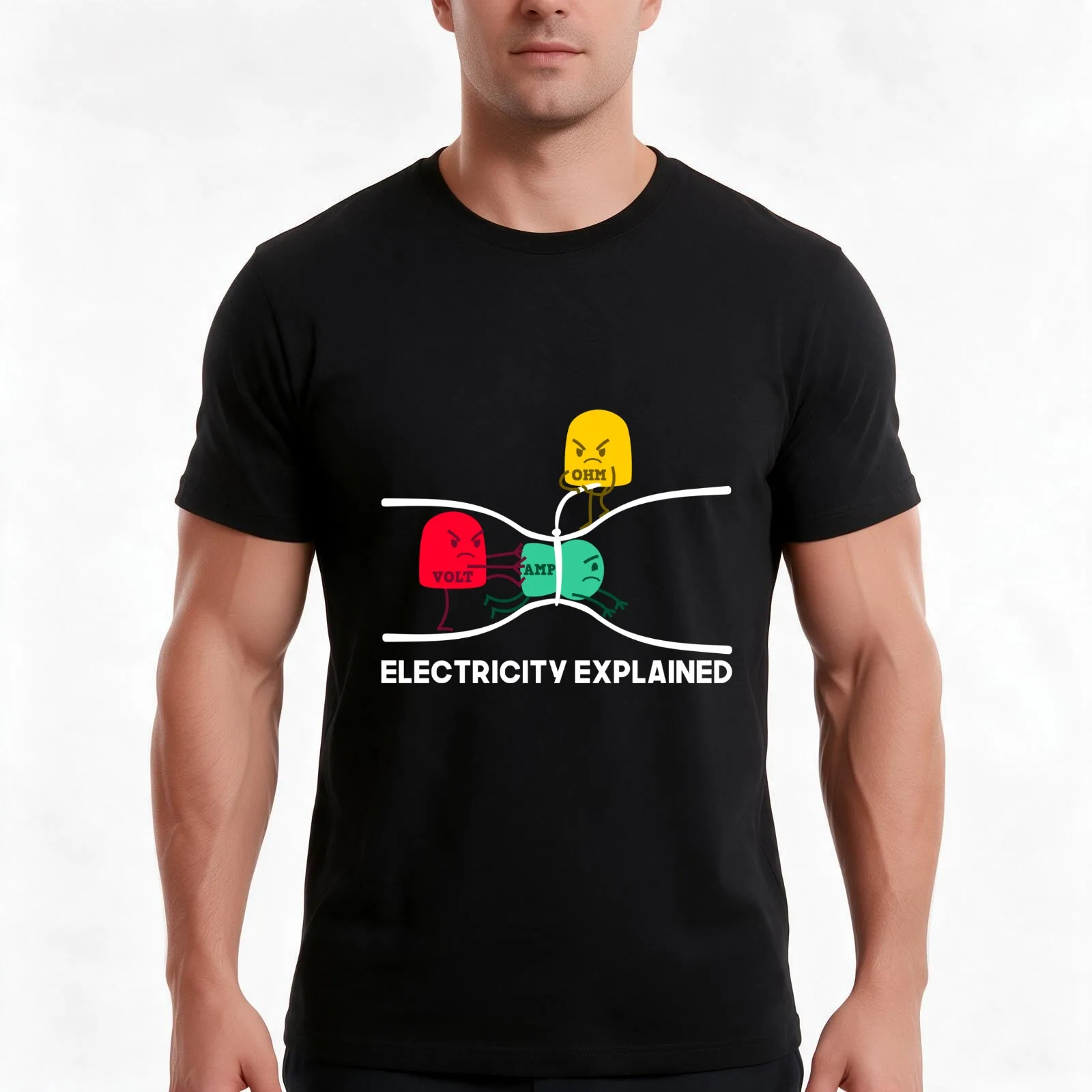 Electricity Explained T-Shirt, Summer Casual Cotton Tee, Oversized Streetwear Tops, Vintage Graphic Print, Unisex Men Women