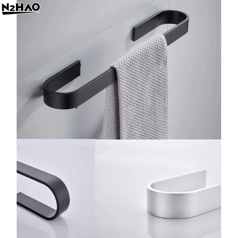 1PC Towel Rail Rack Towel Holder Bathroom Towels Rack Hanger Black Silver Space Aluminum Wall Hanging Towel Bar Storage Shelf