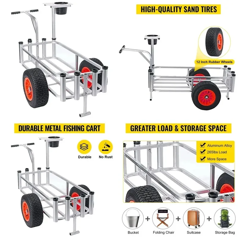 Aluminum Fishing Trolley with Balloon Wheels for ATV Beach Use