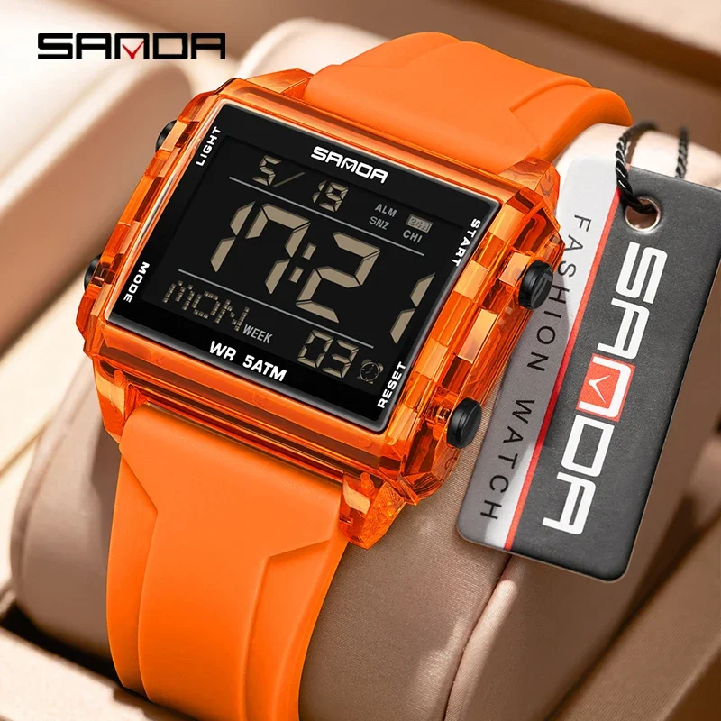 SANDA Brand Fashion Watch for Men Women Countdown Waterproof Luxury LED Digital Wristwatch Unisex Electronic Clock World Time
