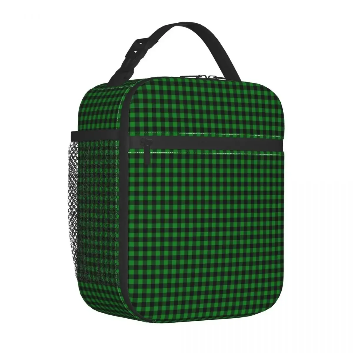 Gingham Check Lunch Bag For Children Black And Green Lunch Box Office Convenient Tote Food Bags Oxford Designer Cooler Bag