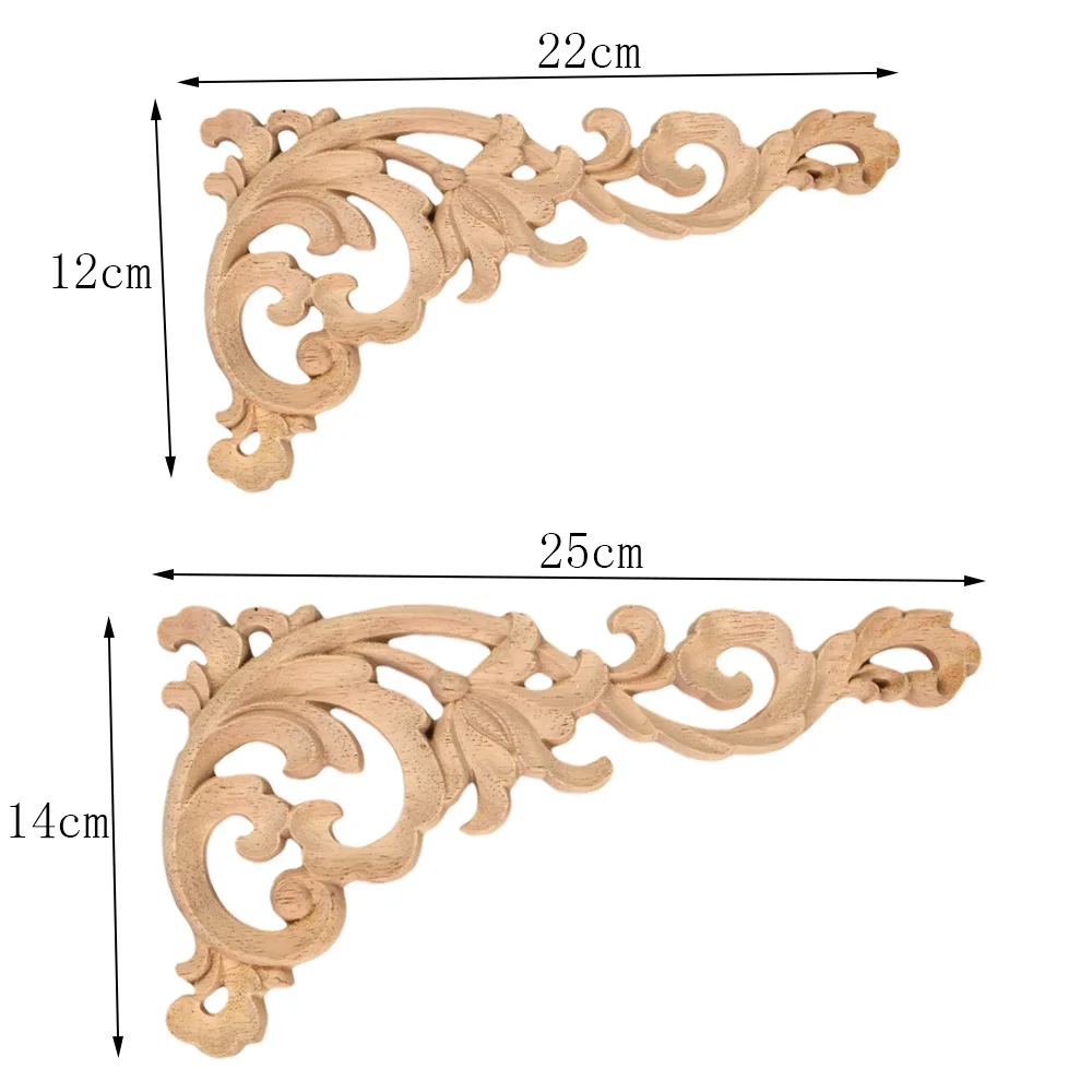 4PCS 22/25cm Woodcarving Decal Corner Applique Frame Door Decorate Wall Doors Furniture Decorative Figurines Wooden Miniatures