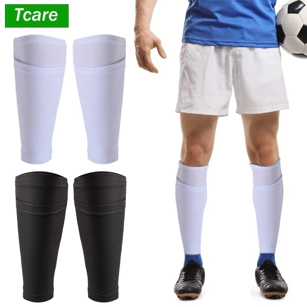 

Tcare 1Pair Leg Compression Sleeve with Shin Guard Pads Pocket, Calf Support Sleeves Legs Pain Relief Footless Socks for Fitness