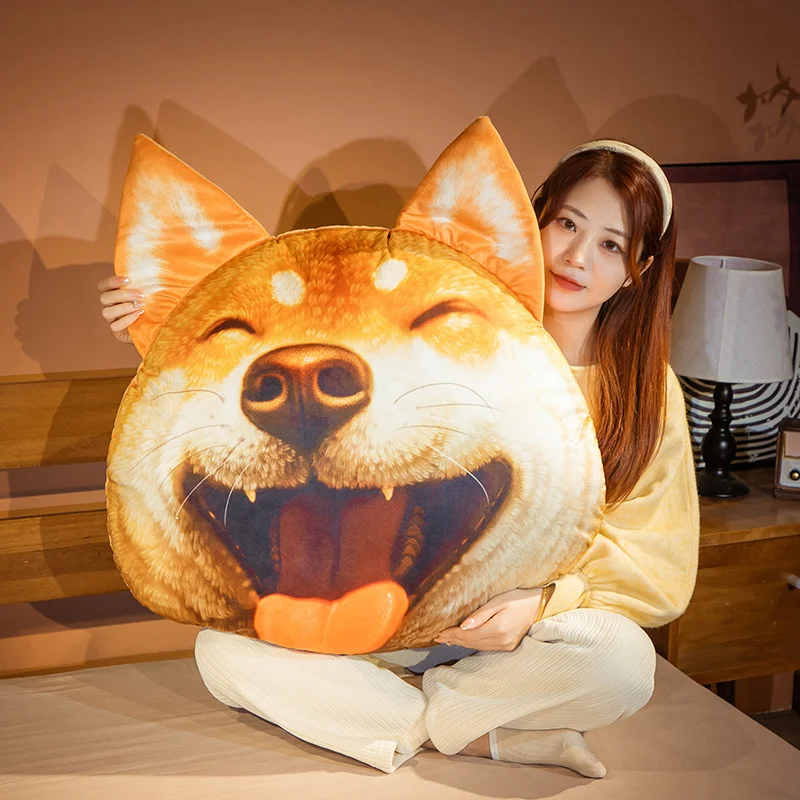 Creative 3D Shiba Inu Dog Head Plush Toy Pillow Lovely Soft Decoration Cloth Doll Bed Sleeping Pillow Birthday Gift