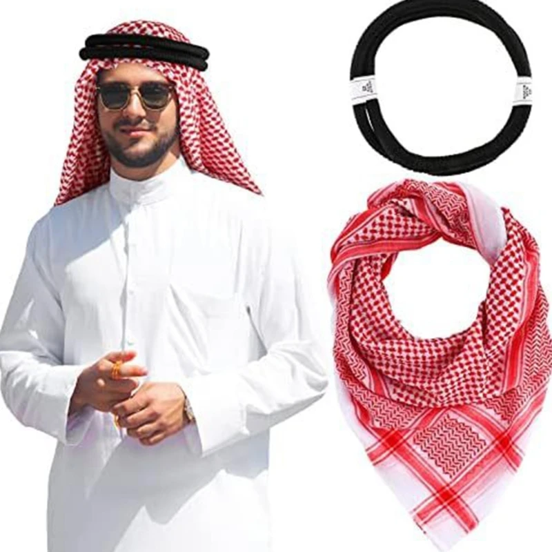 1set Dustproof Adult Shemagh Scarf with Hairband Multi Purpose Keffiyeh Headscarf Adjust Religious Scarf Outdoor Scarf