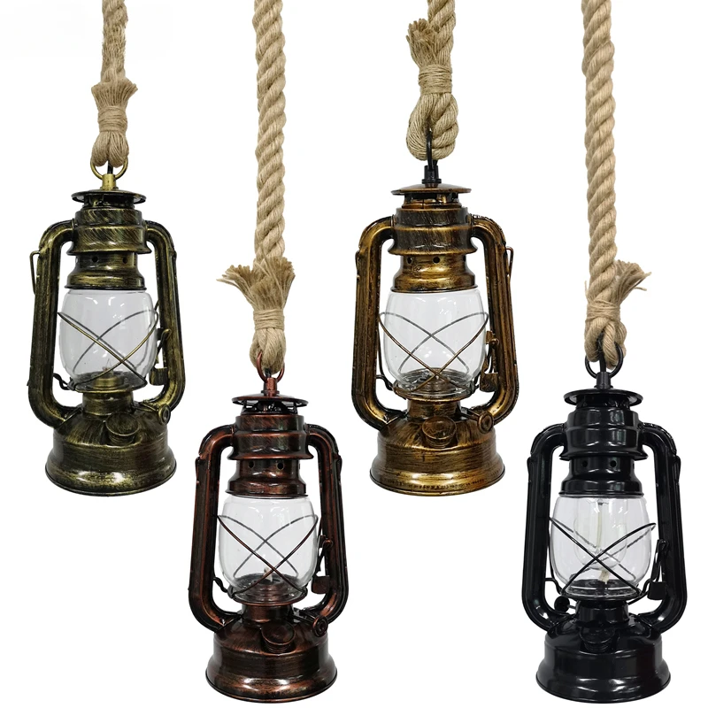 

Retro Pendant Lights E27 Hemp Rope Lantern Hang Lamp Vintage Industrial Hanglamp Loft Home decoration lamp Indoor Bar light