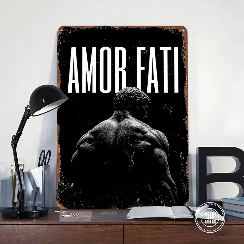 Stoicism Stoic Quote Amor Fati Printed Poster Customized Wall Art Retro Vintage Metal Tin Signs for Home Decoration Gaming House