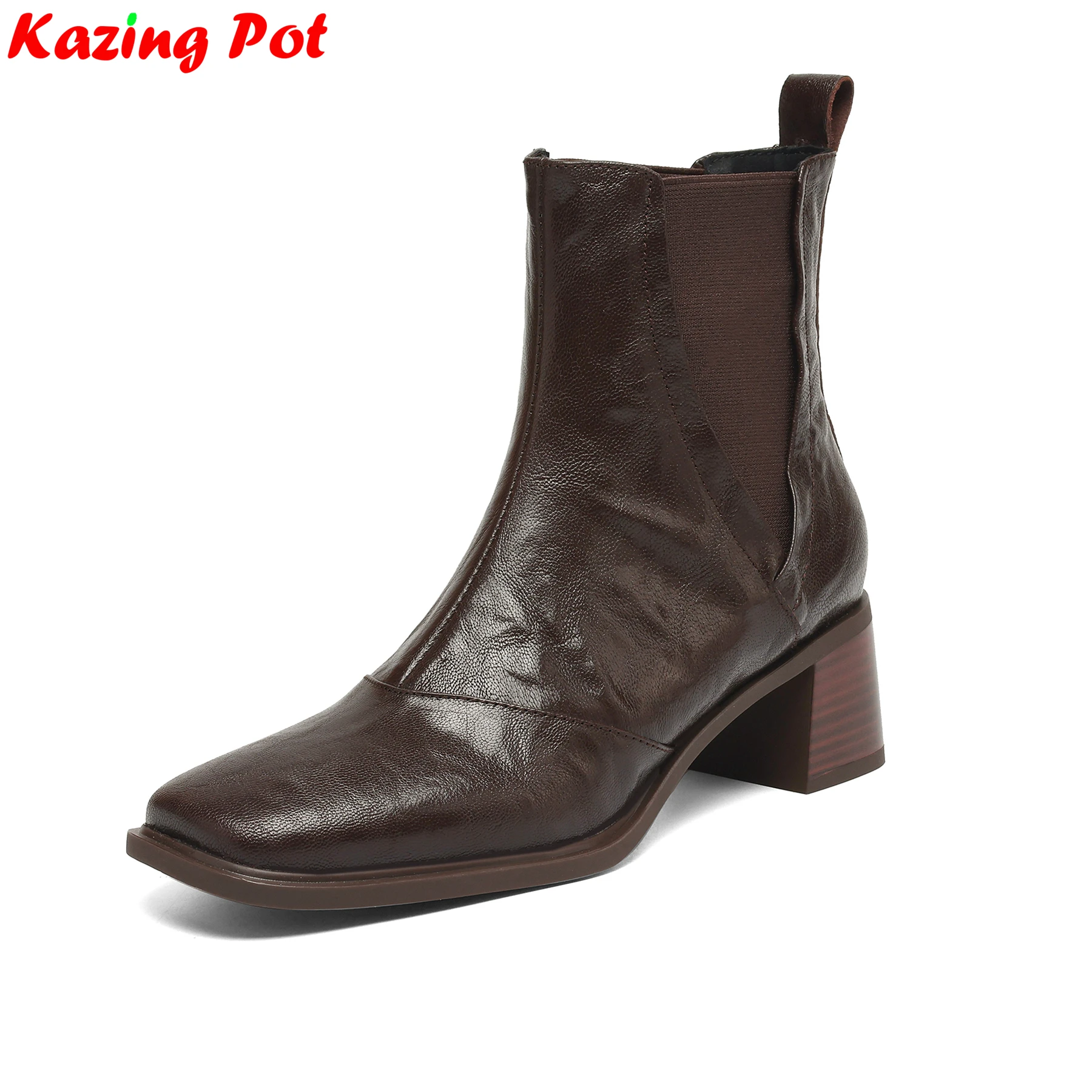 

Krazing Pot Plus Size 34-42 Cow Leather High Heels Modern Chelsea Boots Winter Autumn Shoes Retro Brand Dating Women Ankle Boots