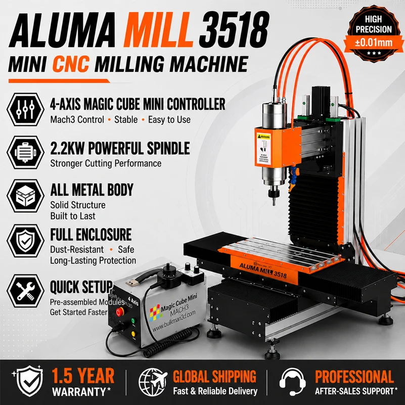 BulkMan3D ALUMA MILL 3518 3-Axis High Precision Vertical CNC Milling Machine Mach3 UC300 2.2KW Spindle Metal Mill Engraver