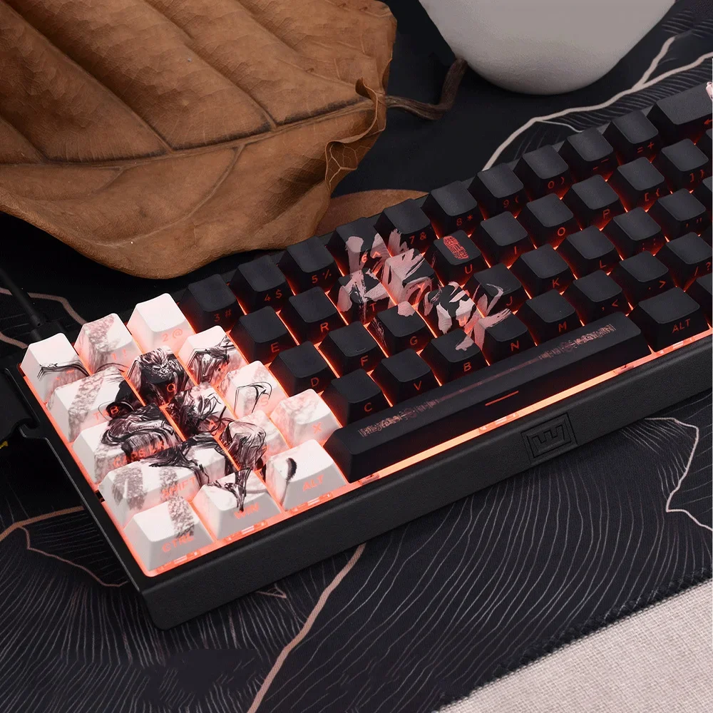 Imagem -02 - Anime Gameing Preto Mito Wukong Cherry Perfil Keycaps Cap Teclado Mecânica Pbt Dye Sub Jogo Switch mx 130 Chaves