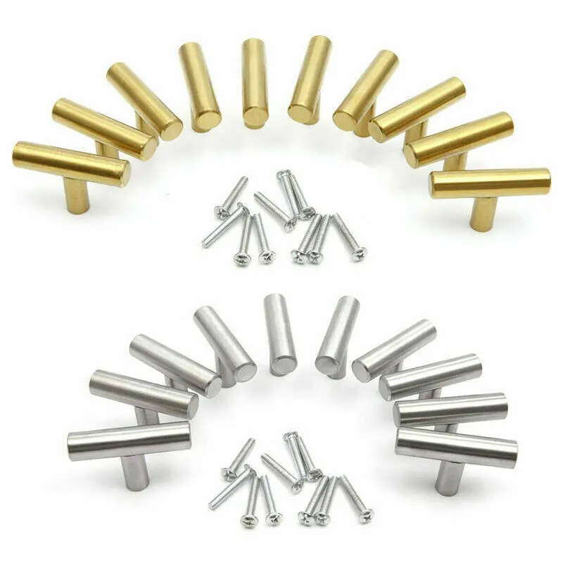 10 Pack Cabinet Knobs Matte Stainless Steel Kitchen Drawer Pulls Single Hole T-Shaped Handles 50mm/2inch Overall Length
