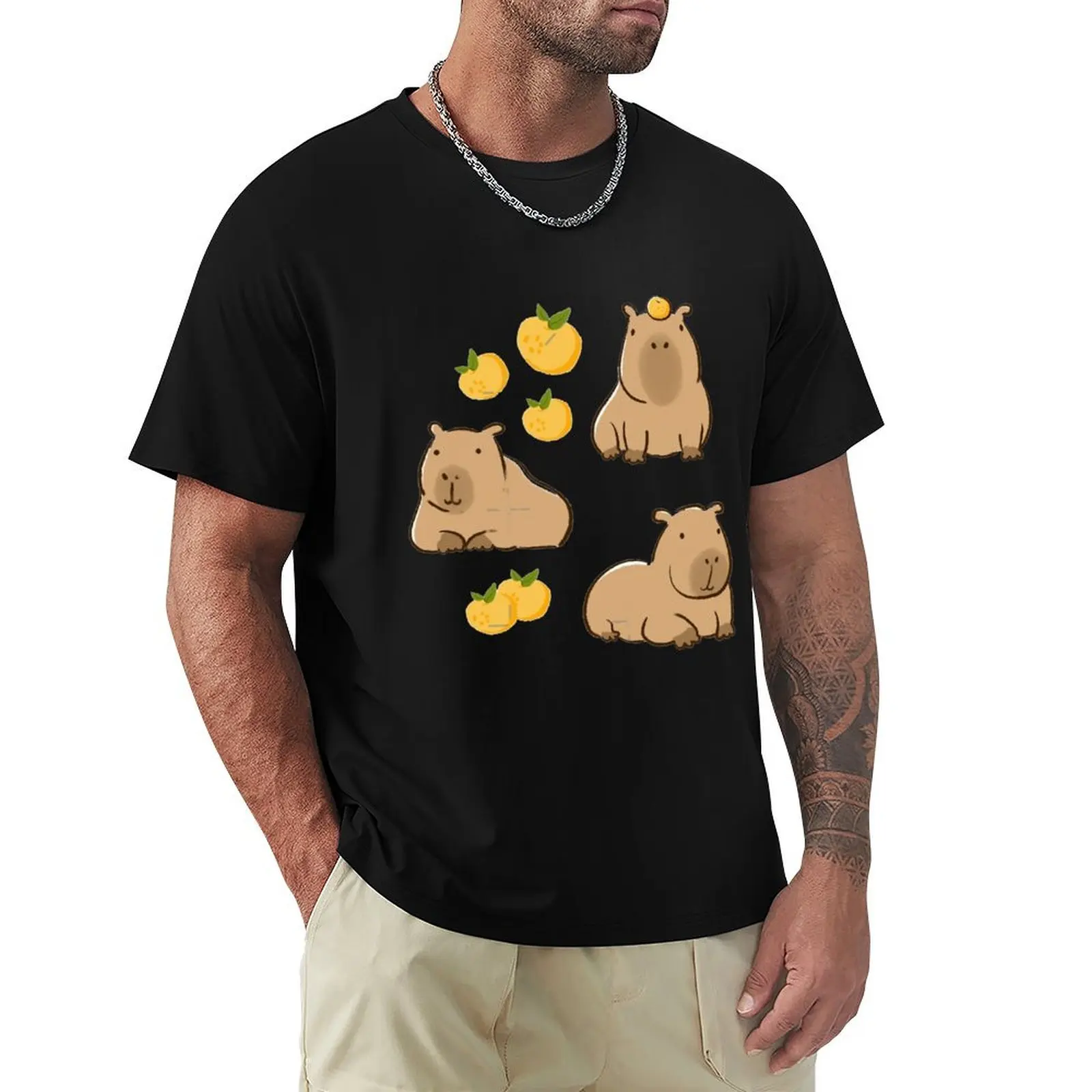 Camiseta con Estampado Gráfico de Moda para Hombre, Diseño de Capibara Familiar, Carpincho, Capibara Sentado, Capibara Lindo y Adorable