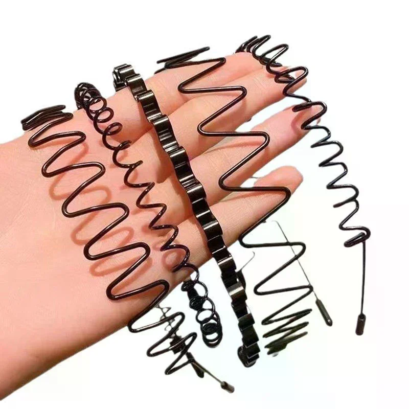 Metal Wavy Spring Hair Hoop Lack Non Slip Outdoor Sports Headbands Simple Hairband For Women Men Face Washing Headdress Unisex