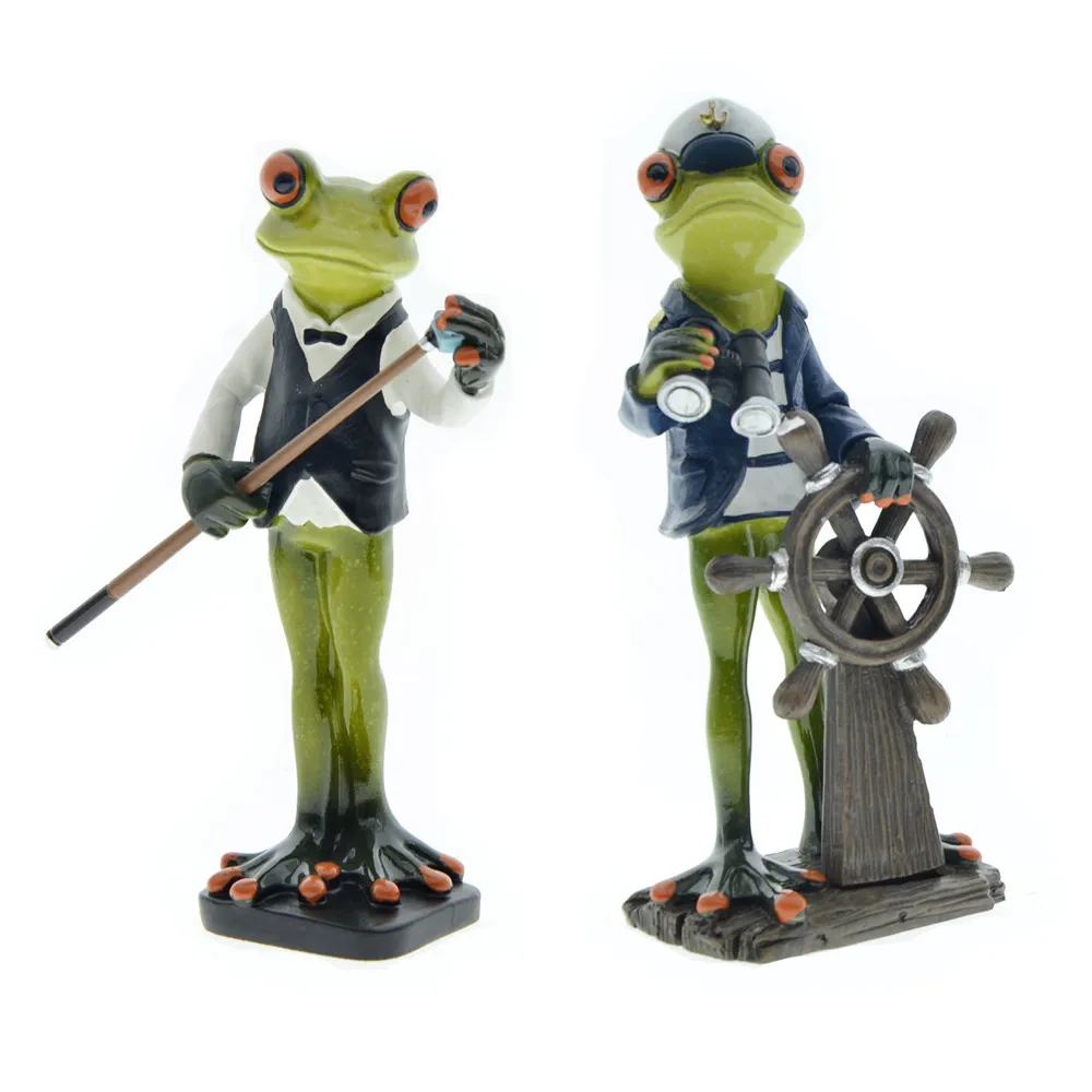 MYBLUE Home Room Decoration Resin Frog Figure Captain And Snooker Player Statue Sculpture Crafts