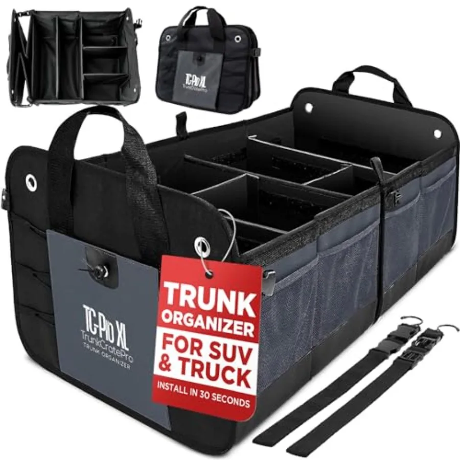 

XL Trunk Organizer For SUV Car Truck with 6 Compartments Adjustable Collapsible Portable Non-Skid Premium Cargo Storage Truck O