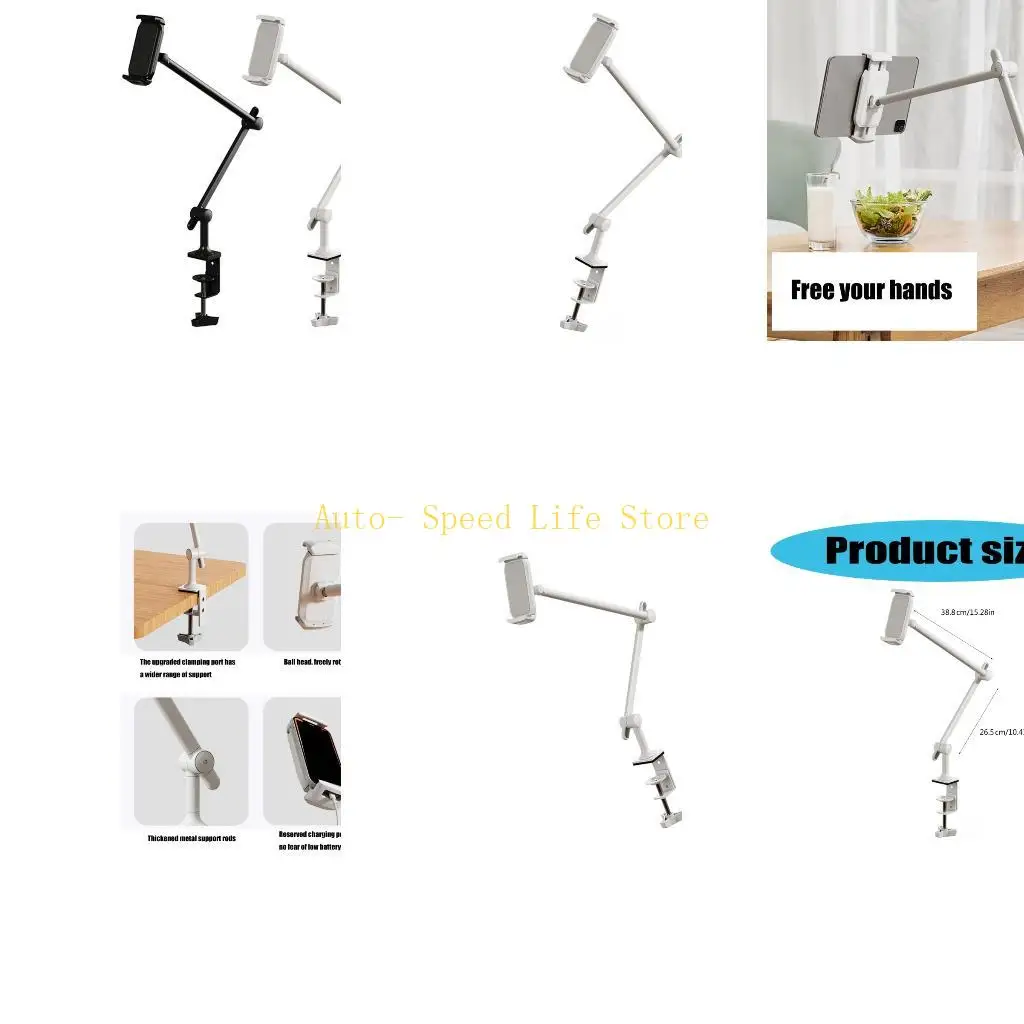 

02DA Multiple Position Tablets Holder Heavy Duty Metal Base Two Articulating Arms for Office Streaming Video Calls