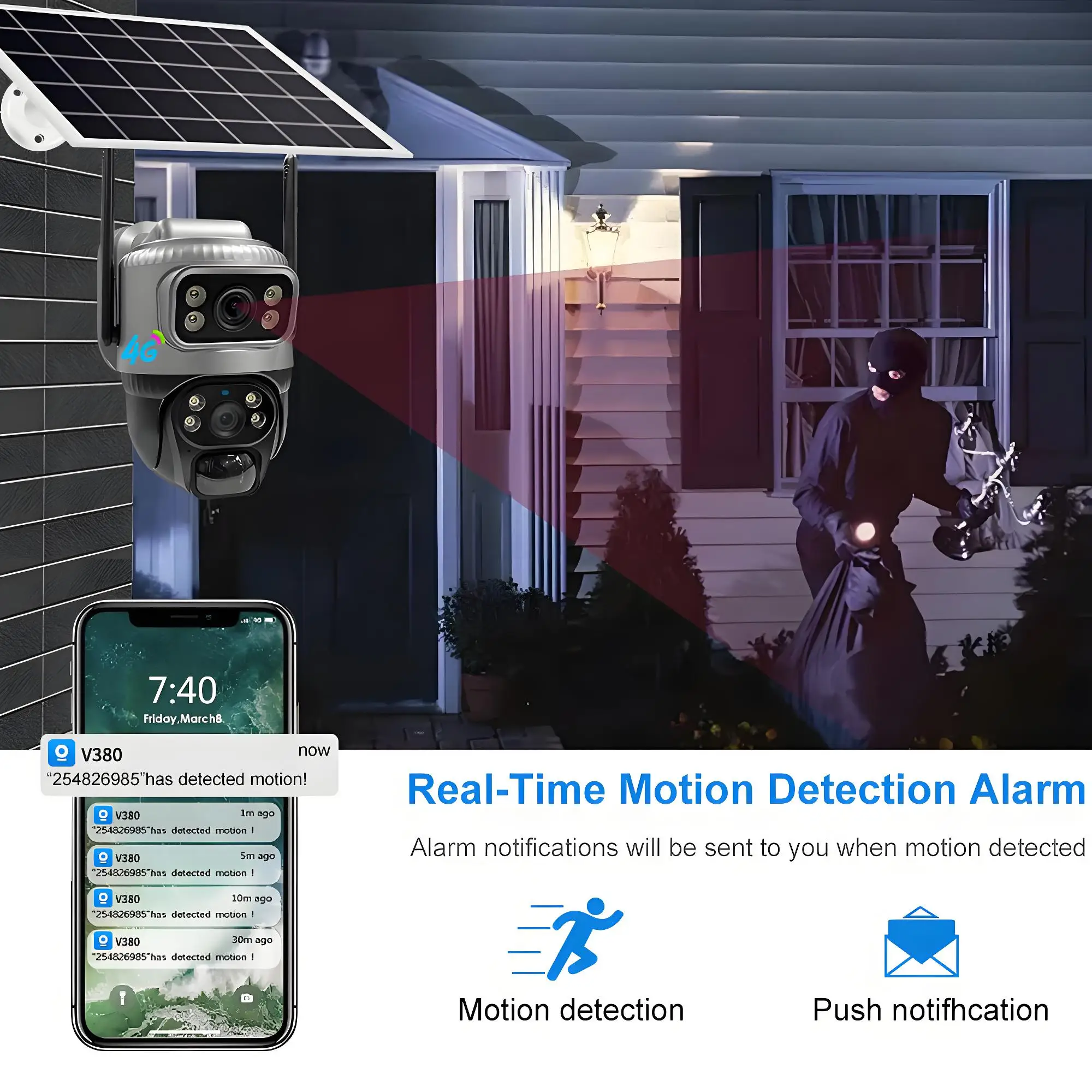 4G Outdoor Solar Camera 8MP 4K Dual Lens HD Night Vision Safety Protection Built-in Battery PTZ Surveillance Camera V380 CCTV