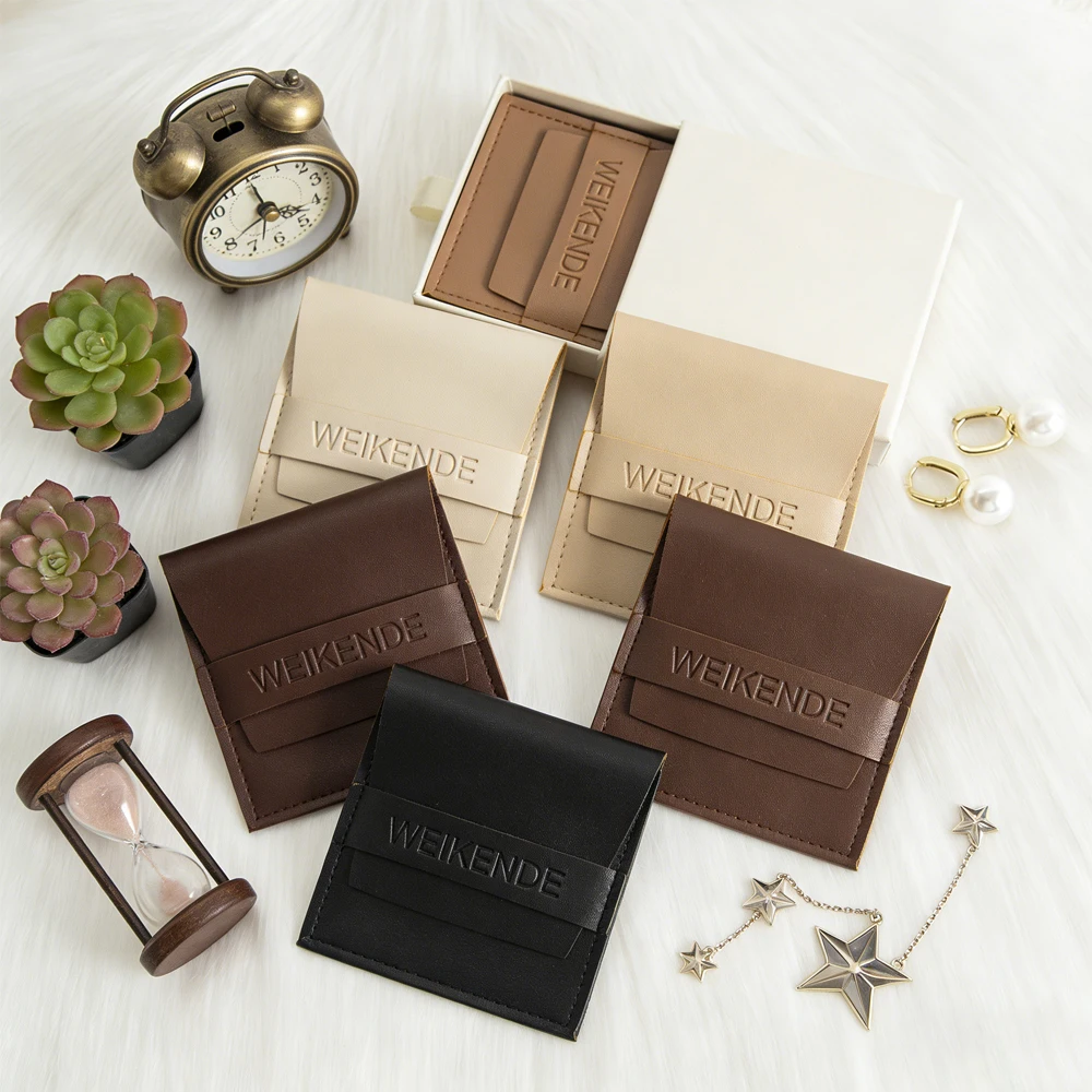 

100Pcs Ring Earring Bracelet PU Leather Bag Personalized Logo 6.2x6.2cm Jewelry Pendant Packaging Coin Brooch Gift Storage Bags