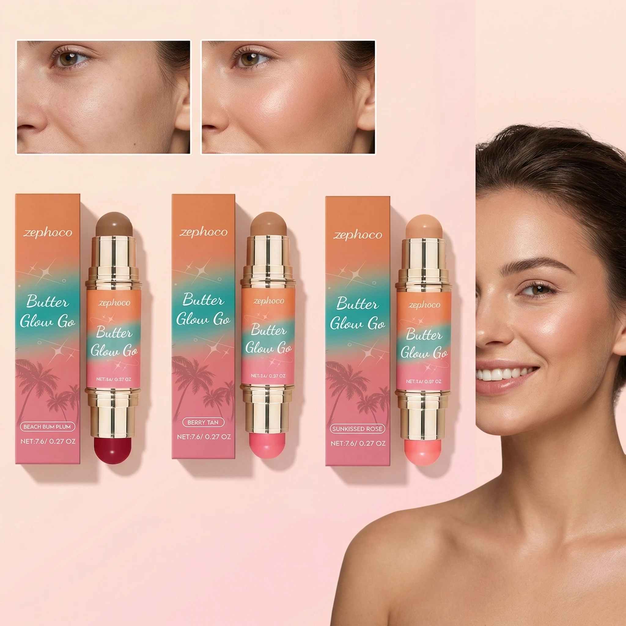 Double Head Contour Stick Multi Use Highlighter Blush Stick Long Lasting Waterproof Blendable Smooth Face Sculpting Makeup Stick
