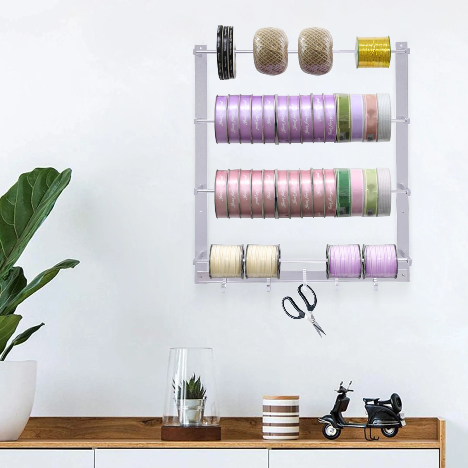 

Настенный держатель для катушек с проволокой Bymaocar, стойка для хранения лент, вешалка для шарфов из алюминиевого сплава для цветочных магазинов, кондитерских, мастерских по рукоделию