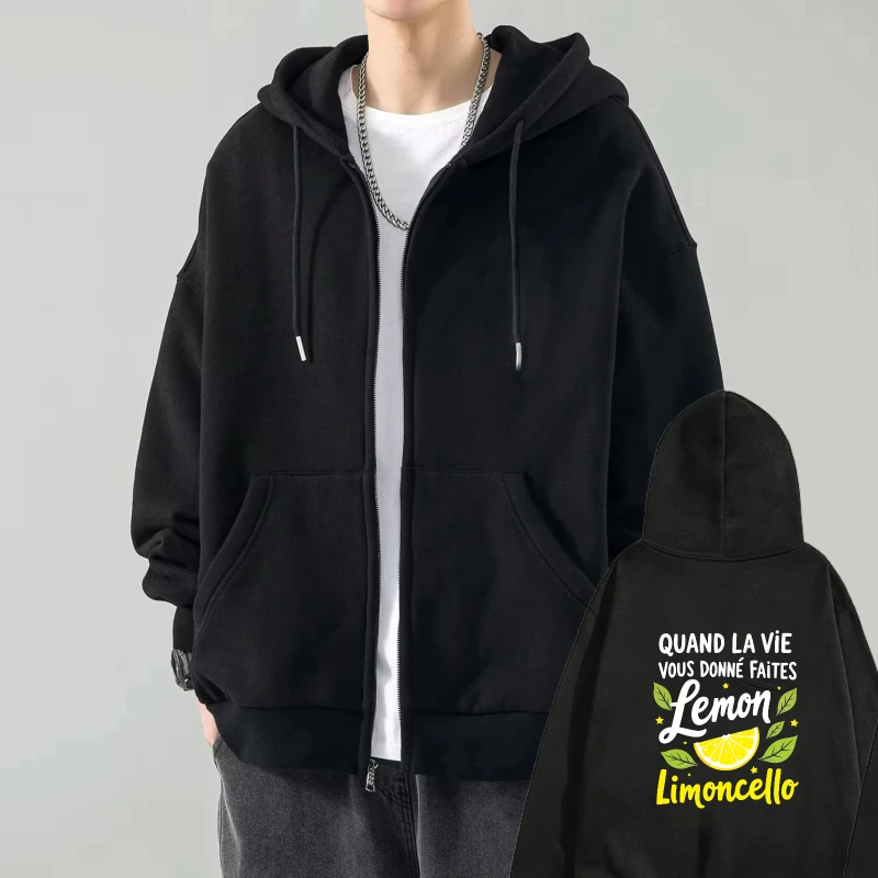 

Men's Hooded Jacket Black When Life Gives You Lemons Print Casual Streetwear Sweatshirt Outfit