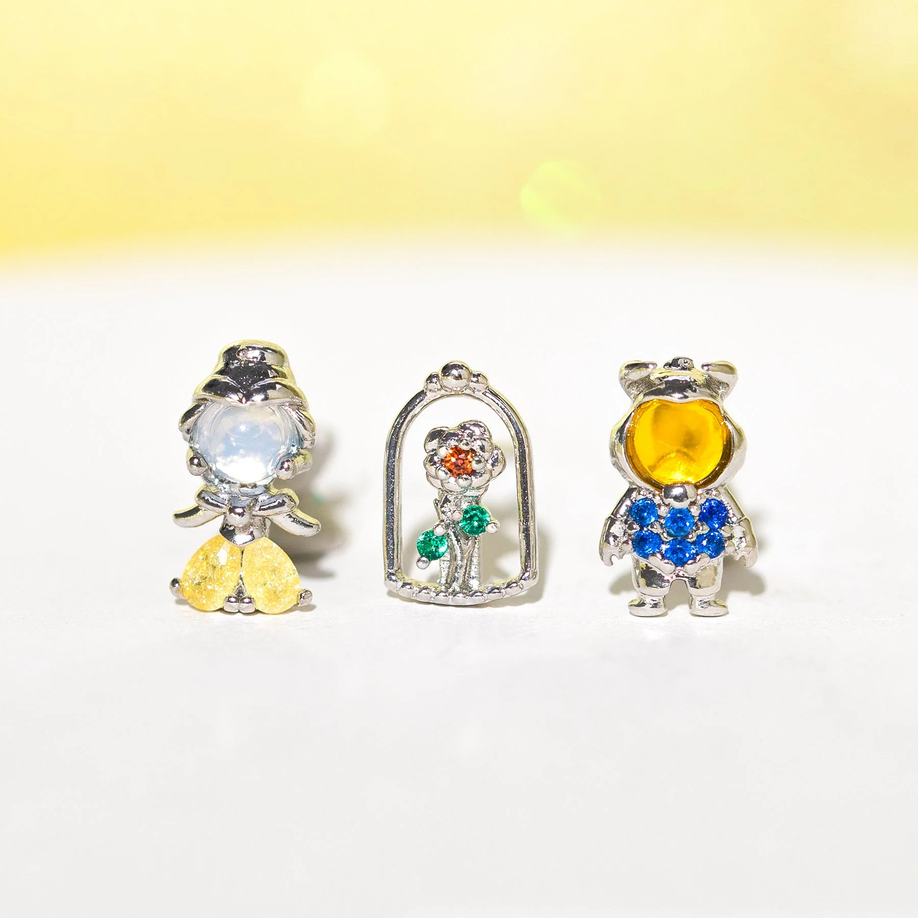 Color Silver 4pcs/Set Ins Colorful Zircon Stud Earrings For Women Party Wedding Jewelry Wholesale