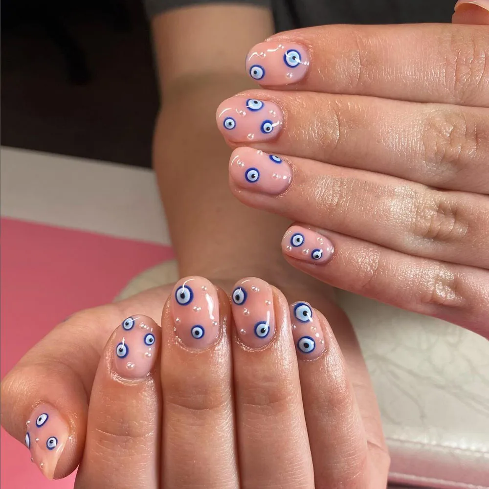 1 Sheet 3D Blue Evil Eye Design Nail Art Decals DIY Self-Adhesive Charms Abstract Line Sliders Decoration Colorful Nail Stickers
