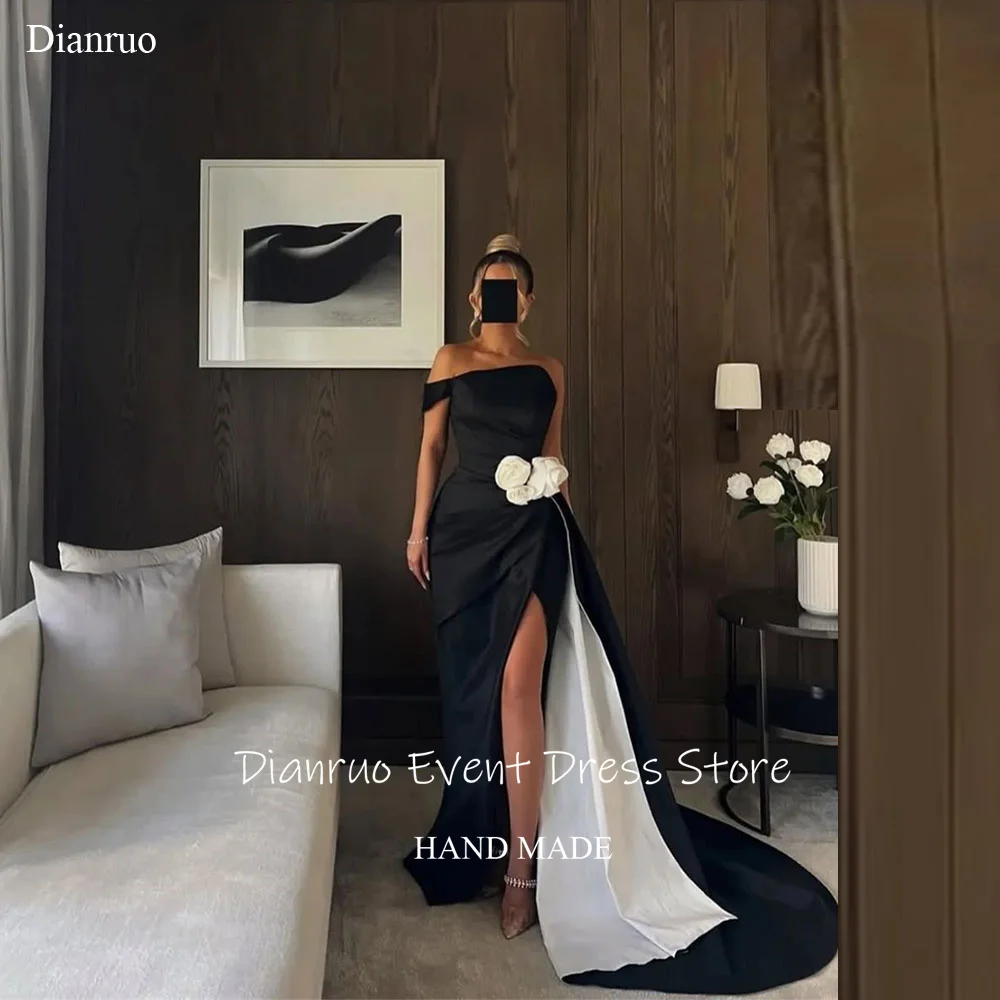 Dianruo Modern Flowers Evening Dress Slit Satin Vestido De Gala Femme One Shoulder Saudi Arabia Abiti Da Cerimonia Customized