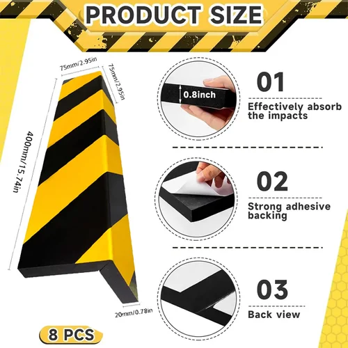 Imagen 2 del producto Protector de pared de garaje, Protector de esquina de espuma fuerte, Protector de parachoques de puerta, Protector de esquina de pared de espuma, pegatina de coche, protector de esquina de Eva reflectante