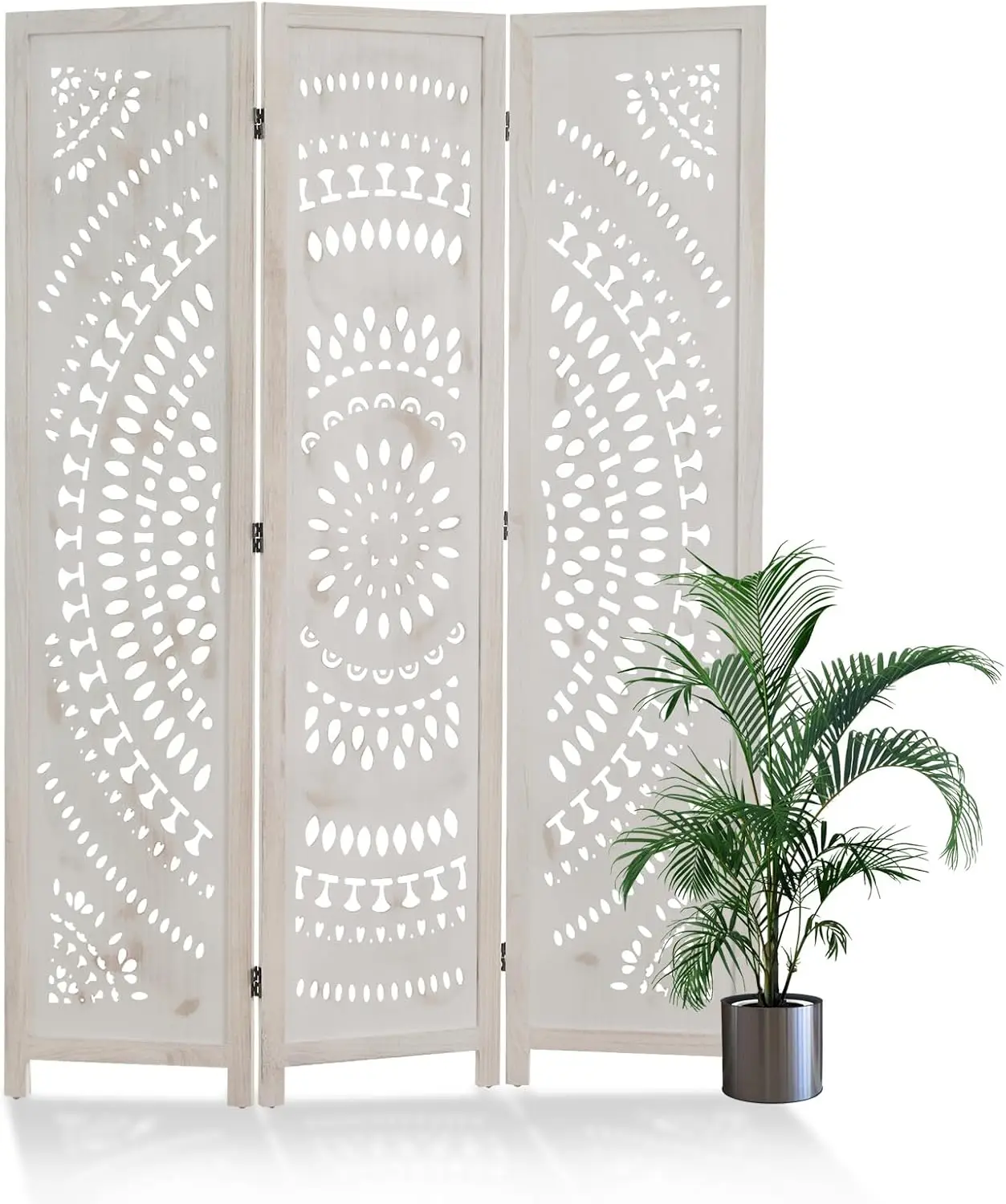 

Room Divider Wood Carved Wall Divider Indoor Folding Bohemian Style Portable Partition Screen for Home Office Garden Ter