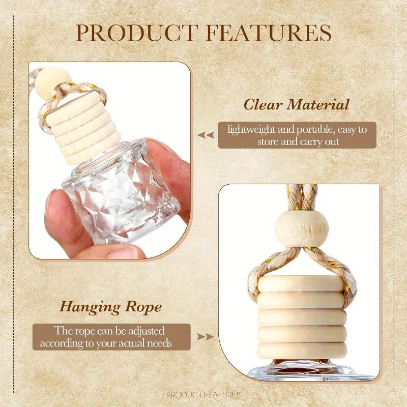 20 Stück 8ml Auto-Parfümfläschchen zum Aufhängen, nachfüllbarer Lufterfrischer-Diffusor, Glasfläschchen für ätherische Öle, hängender Aromatherapie-Anhänger – Detail 4