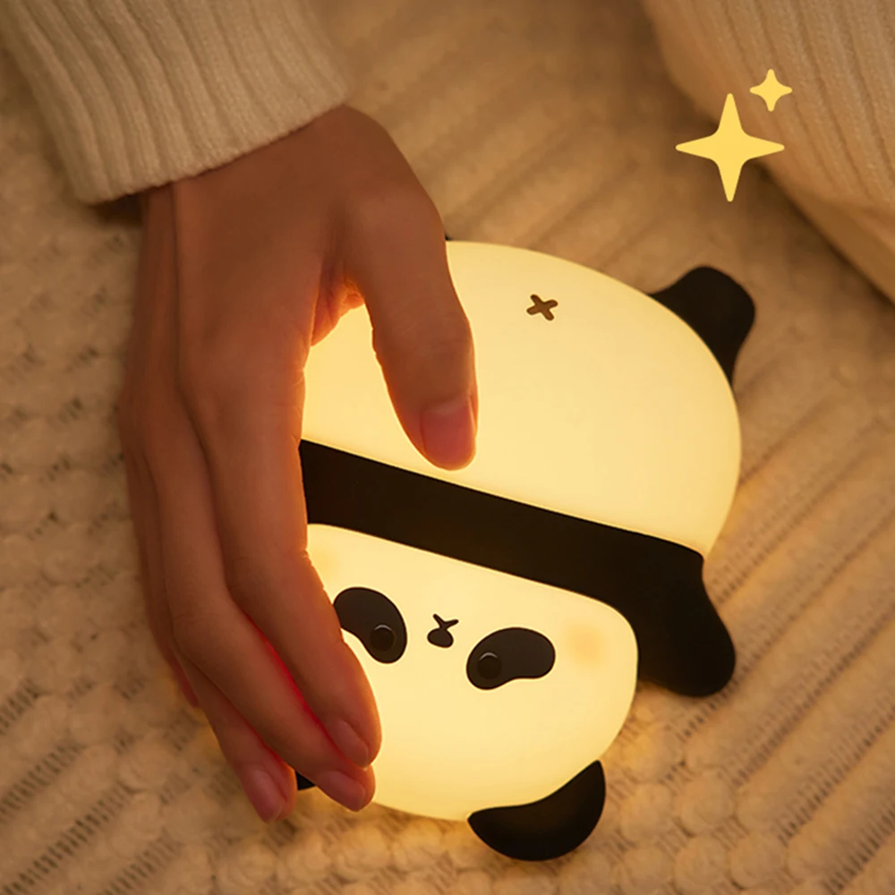 Imagem -02 - Panda Led Silicone Night Light para Crianças Pat Controle de Brilho Temporização Desligamento Automático Sono Animal Fofo