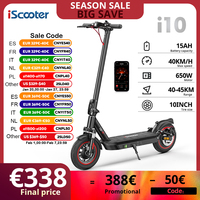 iScooter i10 Electric Scooter 650W Powerful Kick Scooter 15Ah 45km Range 40KM/H 10inch Foldable Electric eScooter with APP