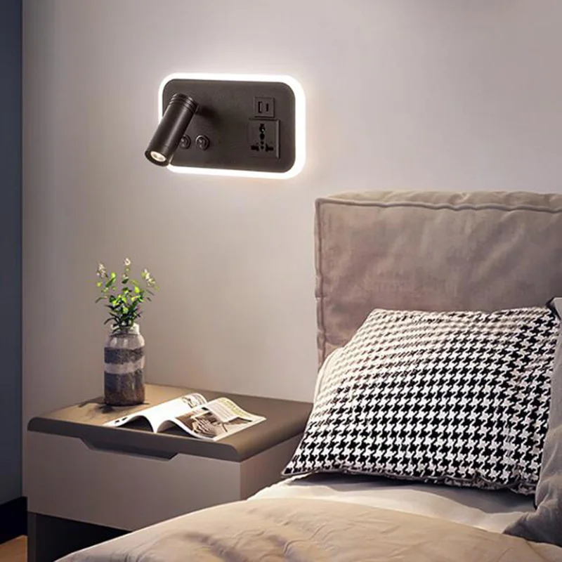 LED Wall Lamps Cell Phone Wireless Charging With USB Port Nordic Bedside Bed Bedroom Lights Rotatable With Switch Reading Light