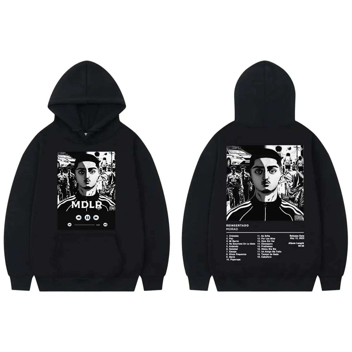 Rapper Morad M.D.L.R Album Poster Double Sided Print Hoodie Fashion Hip Hop Vintage Pullovers Men Women Casual Loose Sweatshirts