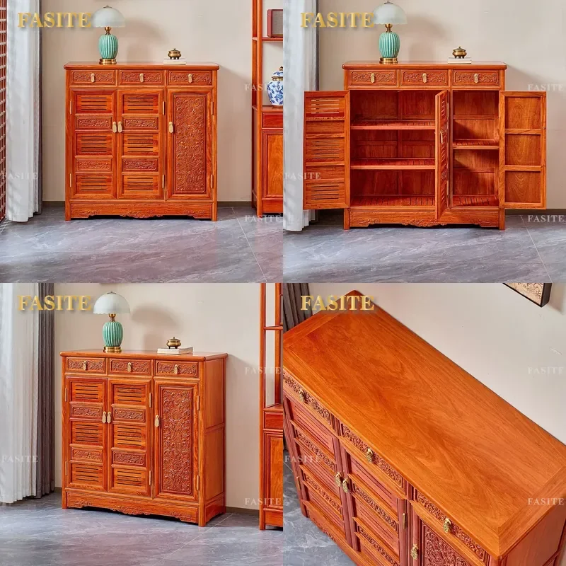 For Solid Wood Shoe Cabinet New Chinese Style Entrance Storage Rack Myanmar Rosewood Big Fruit Red Sandalwood Furniture Home