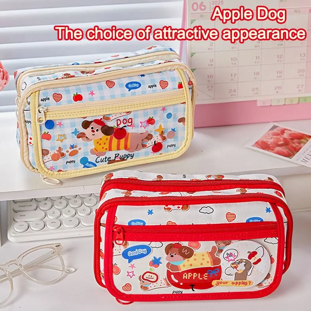 High Value Cute Puppy Pencil Case Large Capacity Multi-layer Stationery Storage Bag Pen Box Student