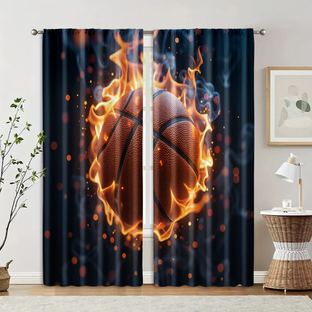 2 pcs, filtering curtains (excluding rods, non-movable, without batteries) Artistic basketballbackgroundsuitable for use in