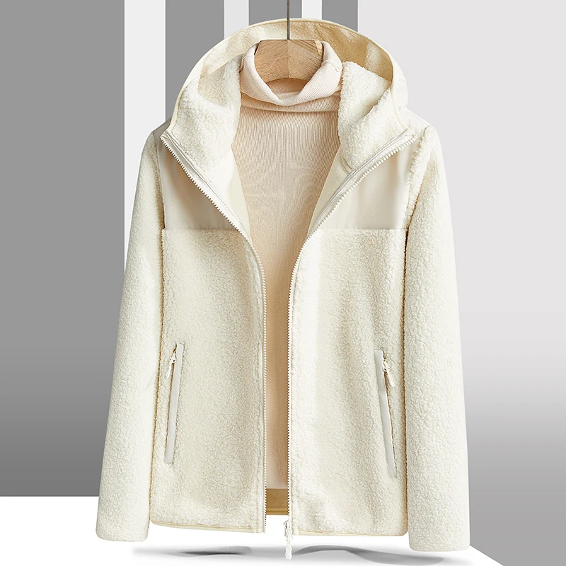 New Loose Fashion Versatile Warm Lamb Fleece Hooded Cardigan Coat Women\'S Autumn Winter Plush Thickened Outdoor Sports Jacket