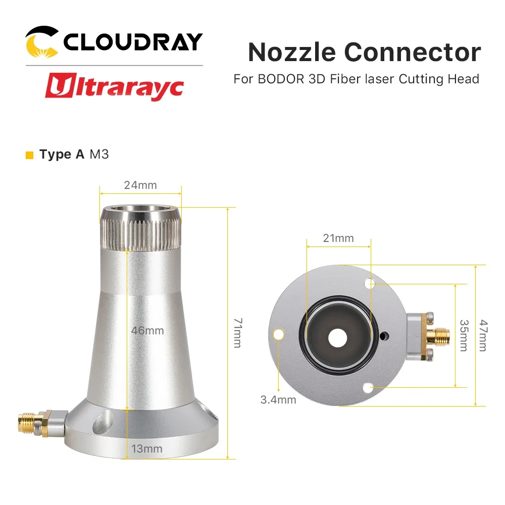 Ultrarayc 3D Nozzle Connector with M3 M4 Thread for BODOR 3D Fiber Laser Cutting Head Connect 3D Ceramic Ring Nozzle