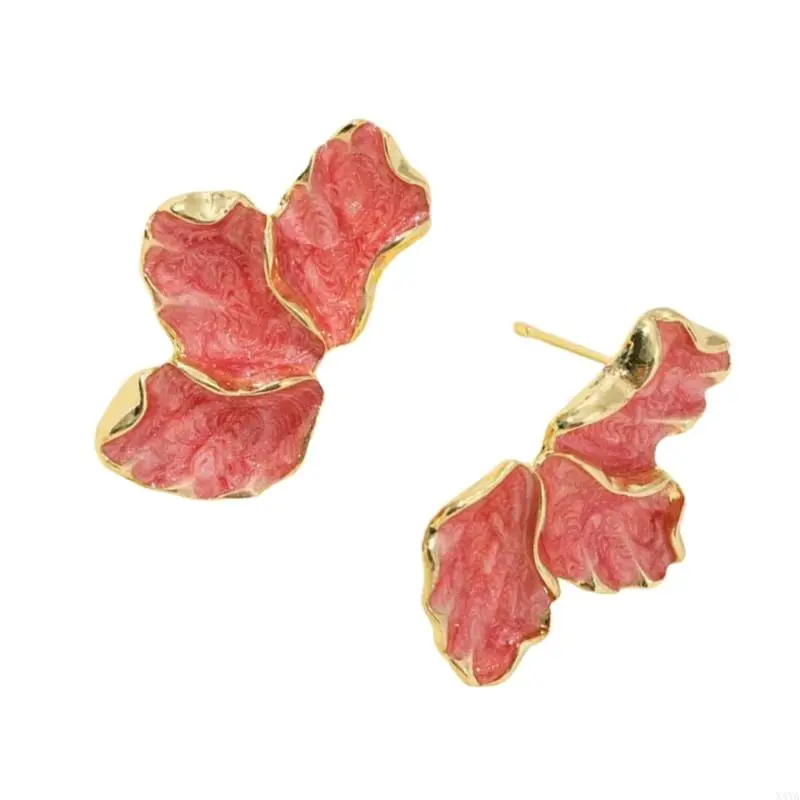 أقراط X4YA محمولة ومريحة مصنوعة من خليط معدني بتصميمات أوراق القيقب والزهور #5