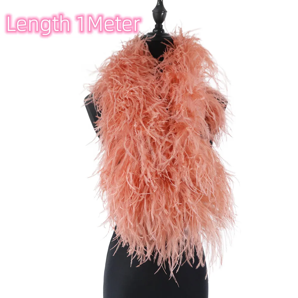 

12ply Leather Pink Ostrich Feathers Boa Scarf 1meter 2meter Feather Shawl Decor for Party Dress Sewing Jewelry Handicraft Plumes