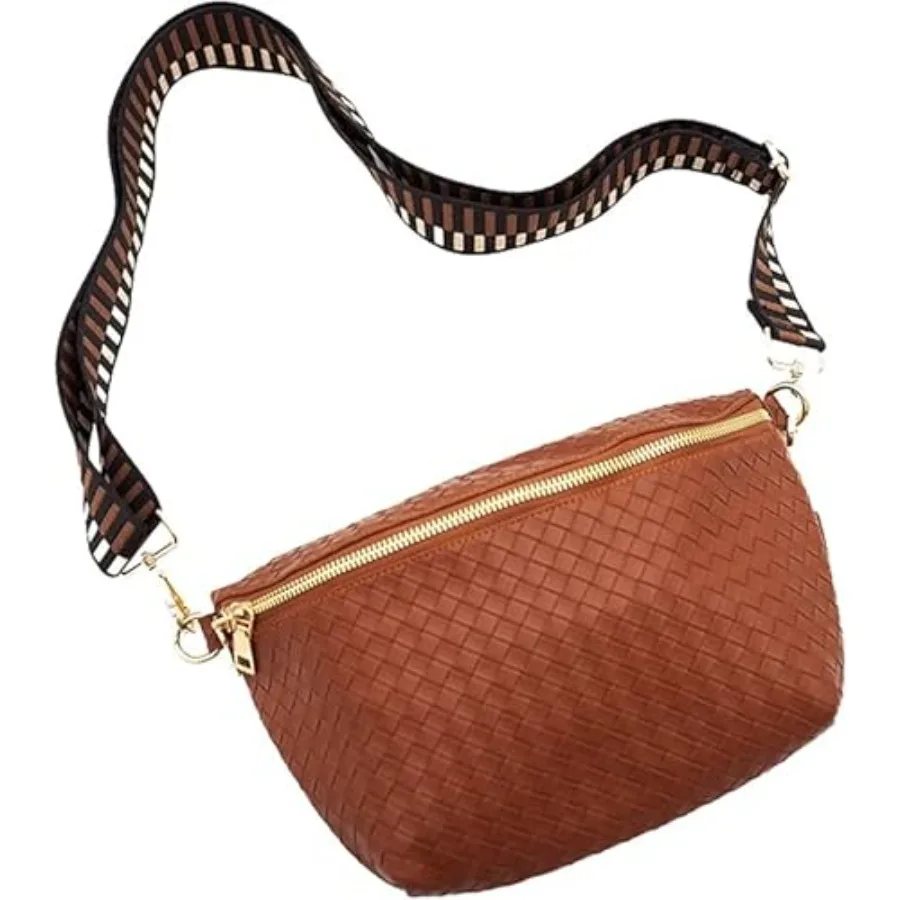 Modern Chic Pressed Woven Crossbody Bags for Women Vegan Leather Crossbody Purse Adjustable Bag Lightweight Handbag for Women E