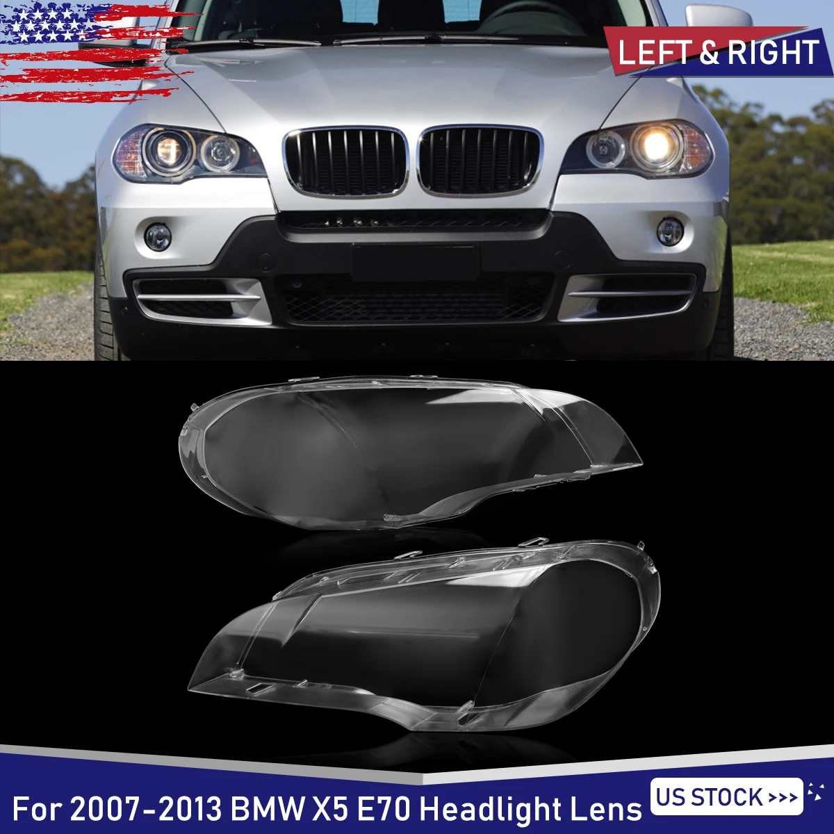 Car Head lights Covers Headlight Lens Cover For BMW E70 X5 Petrol Diesel SUV 2008-2013 Shell Lampshades Transparent Replacement