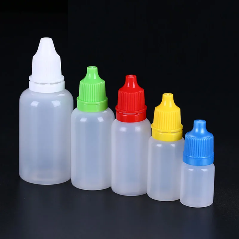 Botellas de plástico PE con gotero, envases vacíos para pintura líquida de viaje, 10 piezas, 5ML/10ML/15ML/20ML/30ML/50ML/100ML