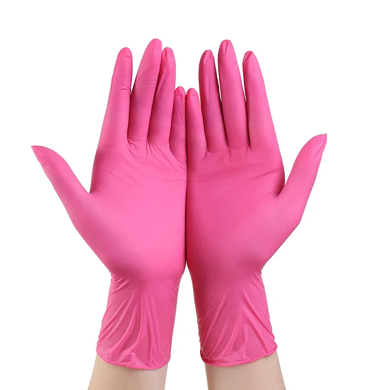 Disposable Nitrile Gloves Synthetic Latex Rubber Allergy Free Gloves For Food Kitchen Cleaning Work Black Pink Gloves 100pcs