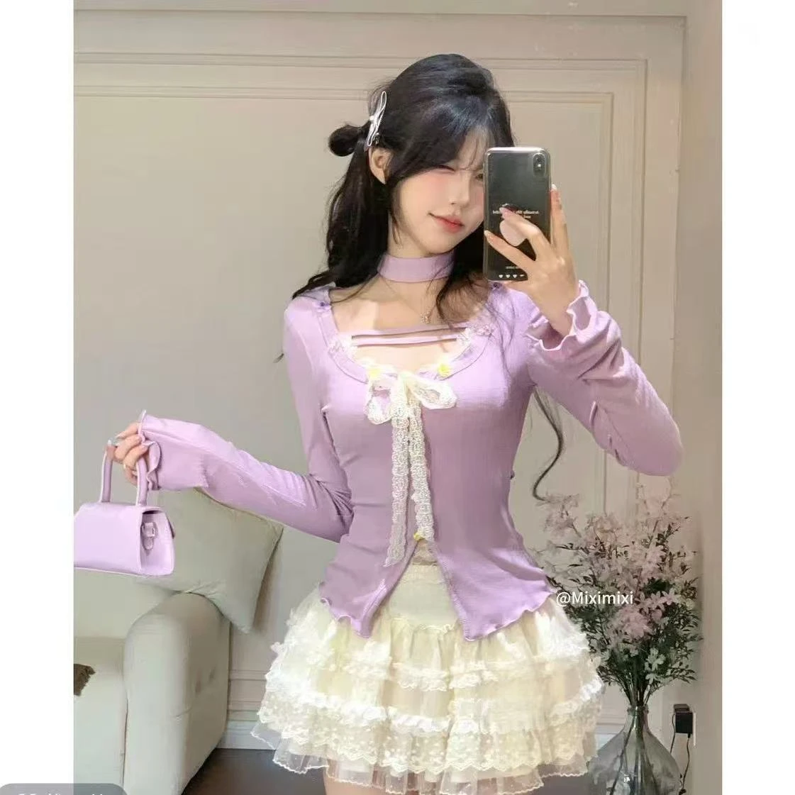 Sweet Sexy Lace Patchwork Black Camisole Dress for Women+ Long Sleeve Slim Fit Y2k Crop Tops Autumn New Two Piece Sets Outfits