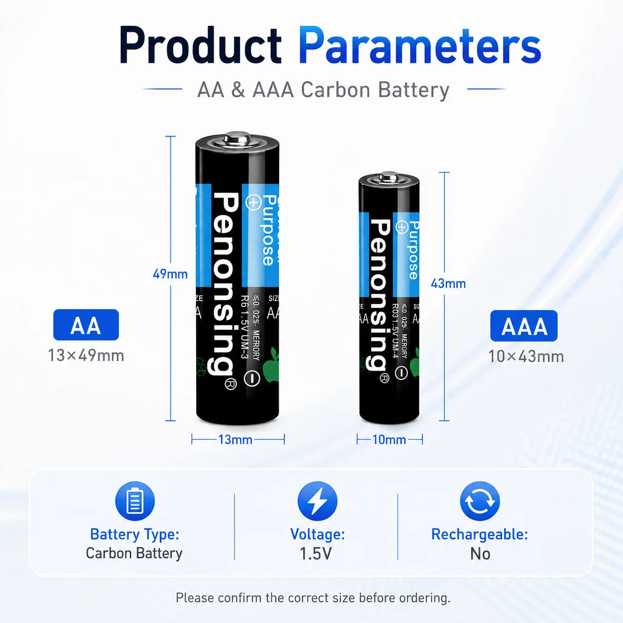 AA AAA Zinc Carbon Battery 1.5V Non-Rechargeable R6 R03 Dry Cell Batteries for Remote Control Clock Toy Household Devices