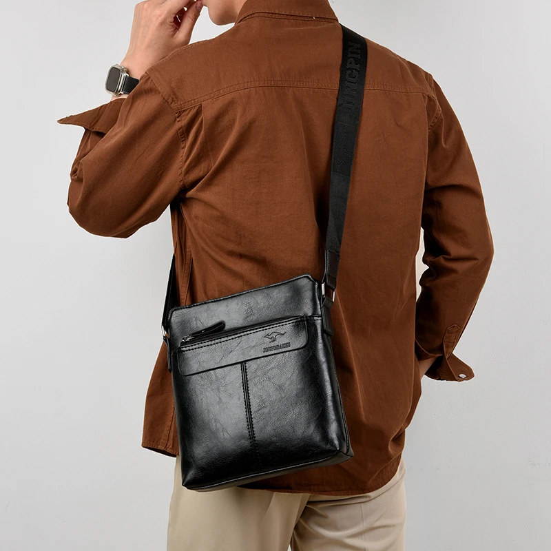 Business-Casual-Rucksack für Herren, Umhängetasche aus PU-Leder mit mehreren Fächern und großem Fassungsvermögen – Detail 9